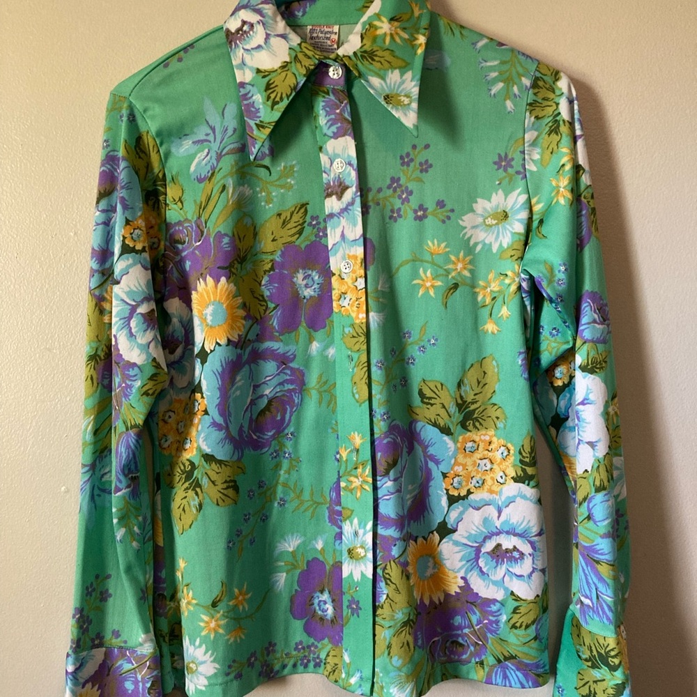 Floral Button-Front Green Women's Top